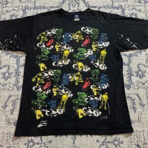 VTG Y2K Give Me Face HipHop Black AOP Graphic T Shirt Skate Hood Rap SZ XL